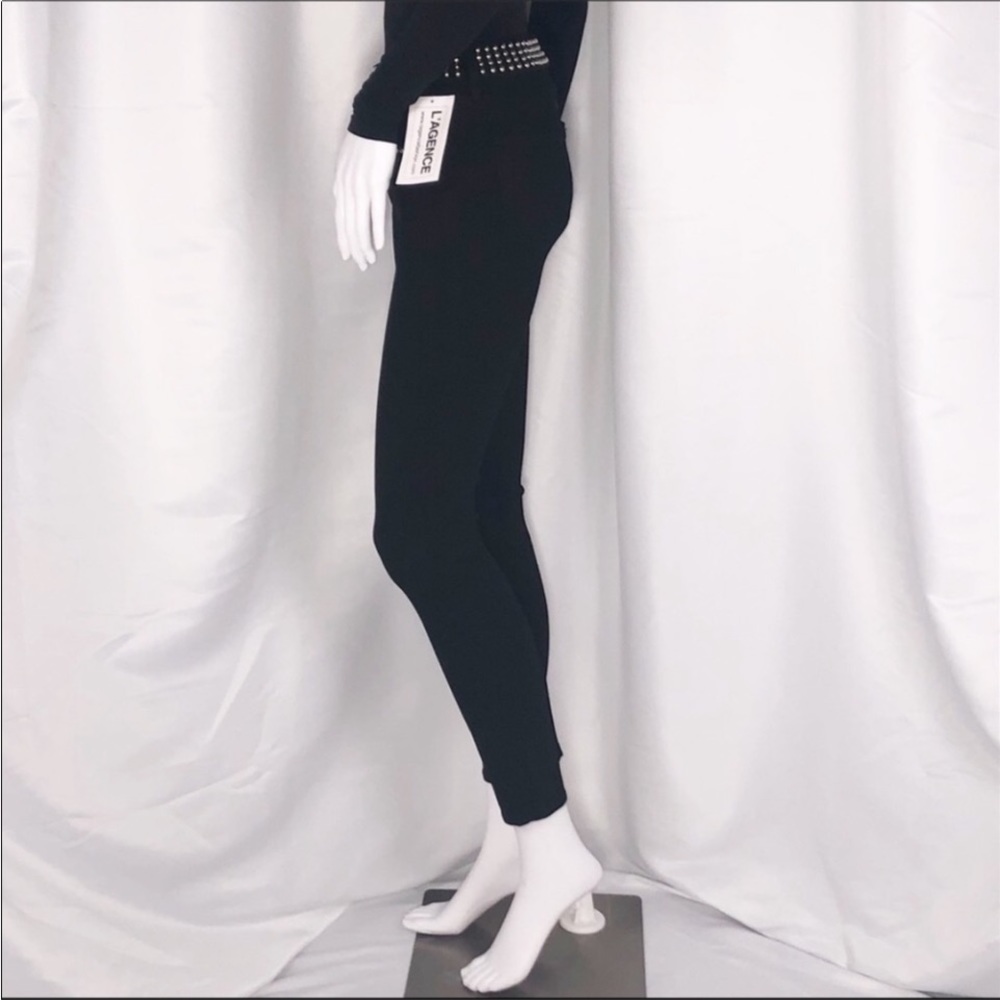 L’Agence Black Margot Studded Trim High Rise Stretch Fit Skinny Ankle Jeans Sz26 - Picture 7 of 16